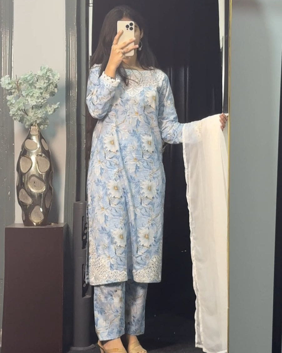 ARA-605-Blue-3PC-Ready To Wear Lawn Dress